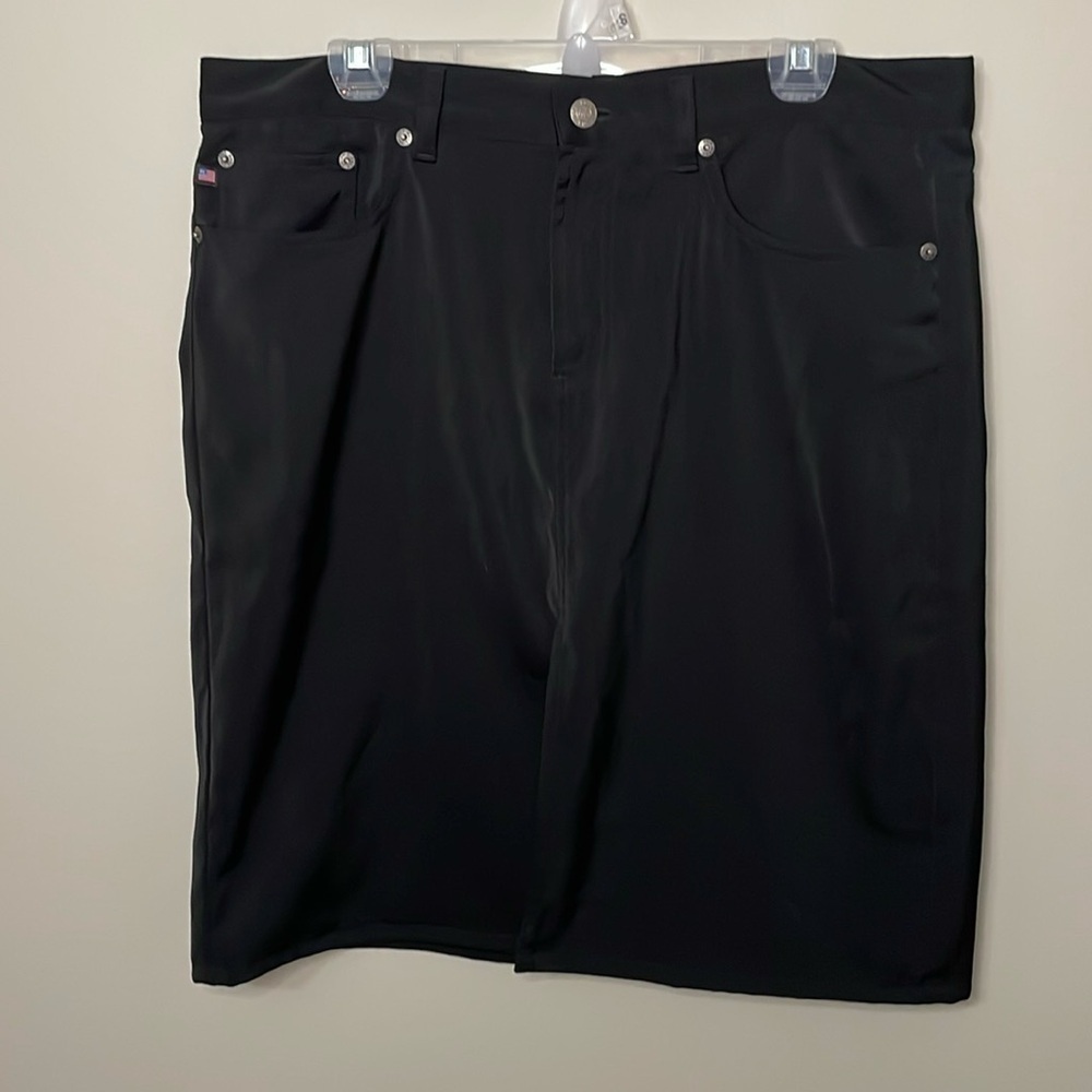 POLO‎ JEANS Black Zip Up Skirt w Slit & Back Pockets Size 14 EUC Preppy Academia